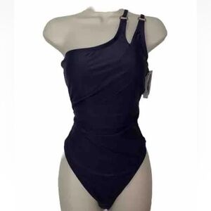 $108 Jessica Simpson Women's Standard One Piece Swimsuit Asymmetric Blue Size L